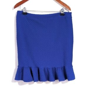 Anthropologie Postage Stamp Blue Textured Knit Trumpet Peplum Skirt Size Large